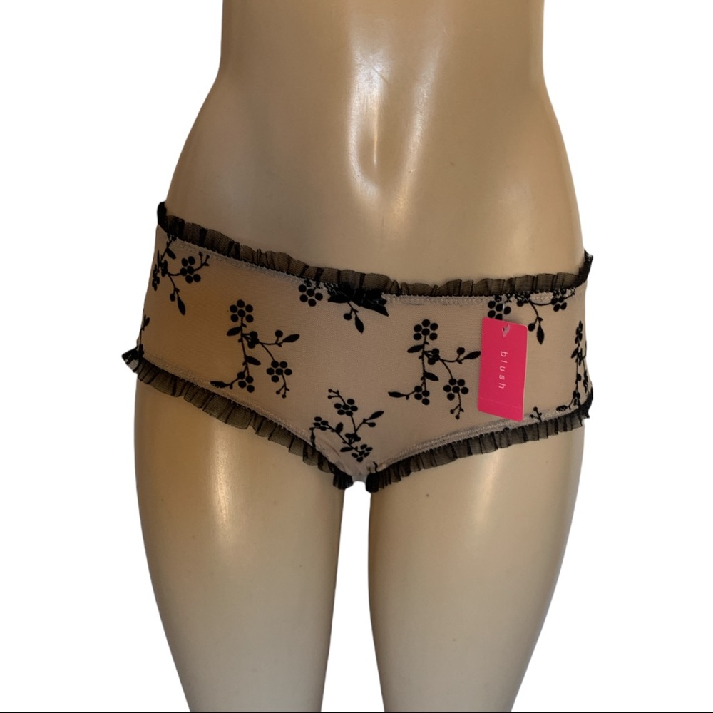 5/$25 NWT Sheer Mesh Black Bikini Floral Leaf Panties Underwear Large